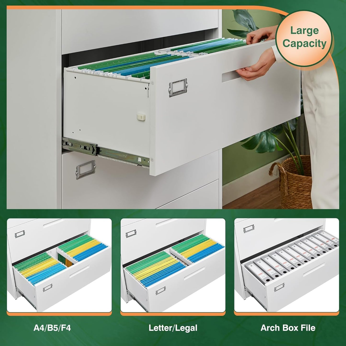 Letaya 3 Drawer File Cabinets with Lock,Metal Lateral Filing Cabinets for Home Office Organization Hanging Storage Letter/Legal/F4/A4(Assembly Required)