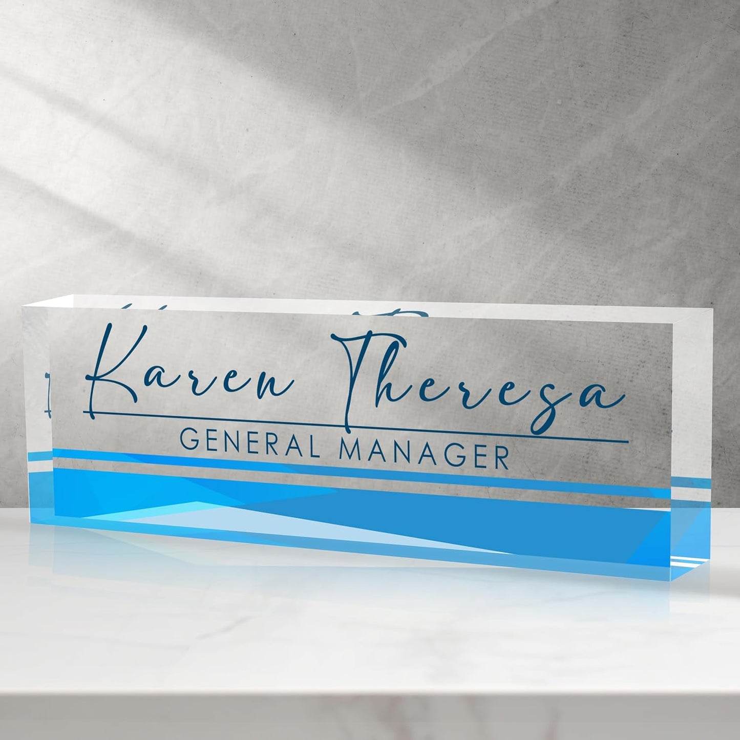 Custom Office Name Plate, Personalized Gifts for Women & Men, Appreciation Gifts for Employees, Minimalist Blue Desk Accessory