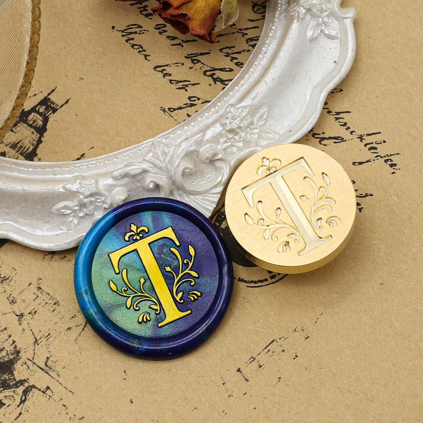 SWANGSA Initial Alphabet T Wax Seal Stamp Kit, Classic Retro Letter Sealing Stamp with 200pcs Sealing Wax Beads Kit for Wedding Invitations Cards Envelopes (T)