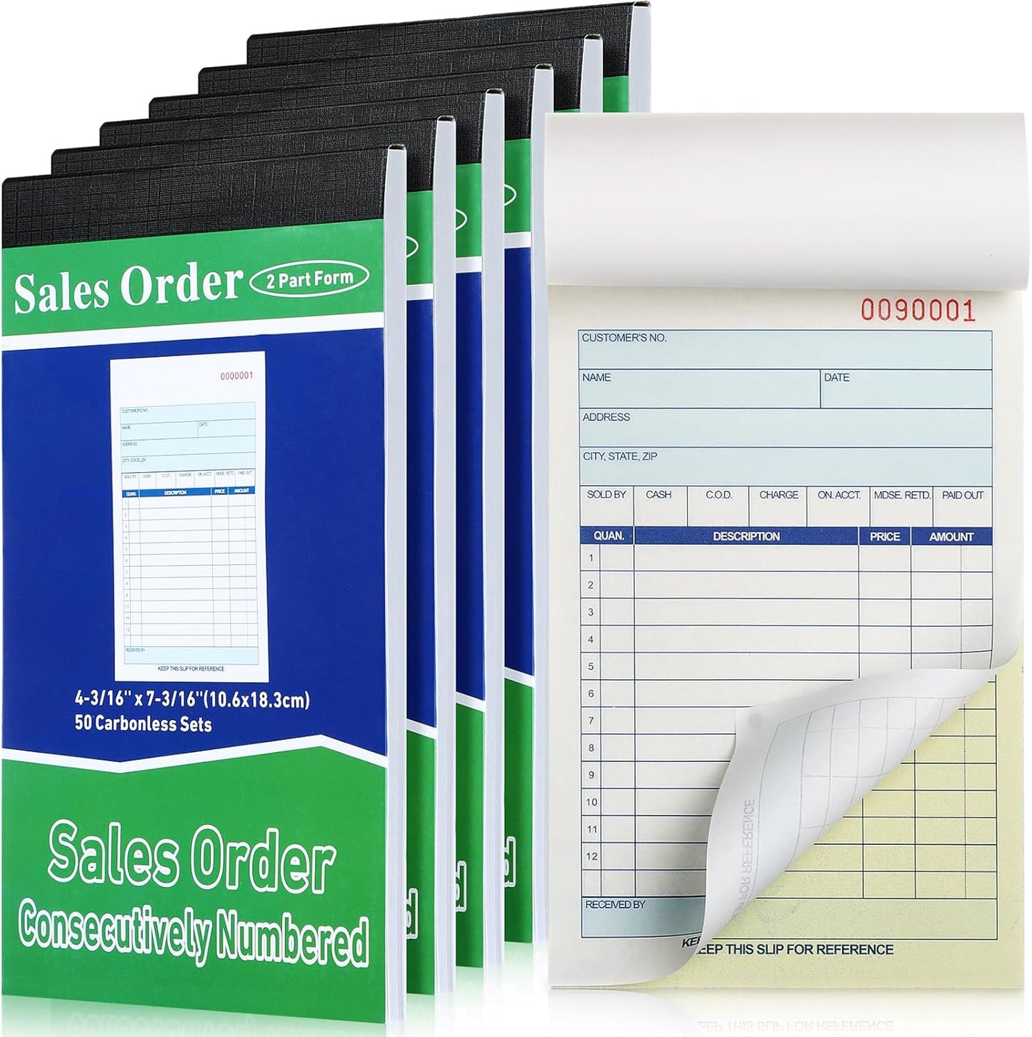 Lincia 6 Pads Sales Order Books 2 Part Carbonless (White/Canary Yellow) Receipt with Carbon Copies Cover Receipt Form Invoice 50 Sets Per Book (4.18 x 7.2 Inch/ 10.6 x 18.3 Cm)