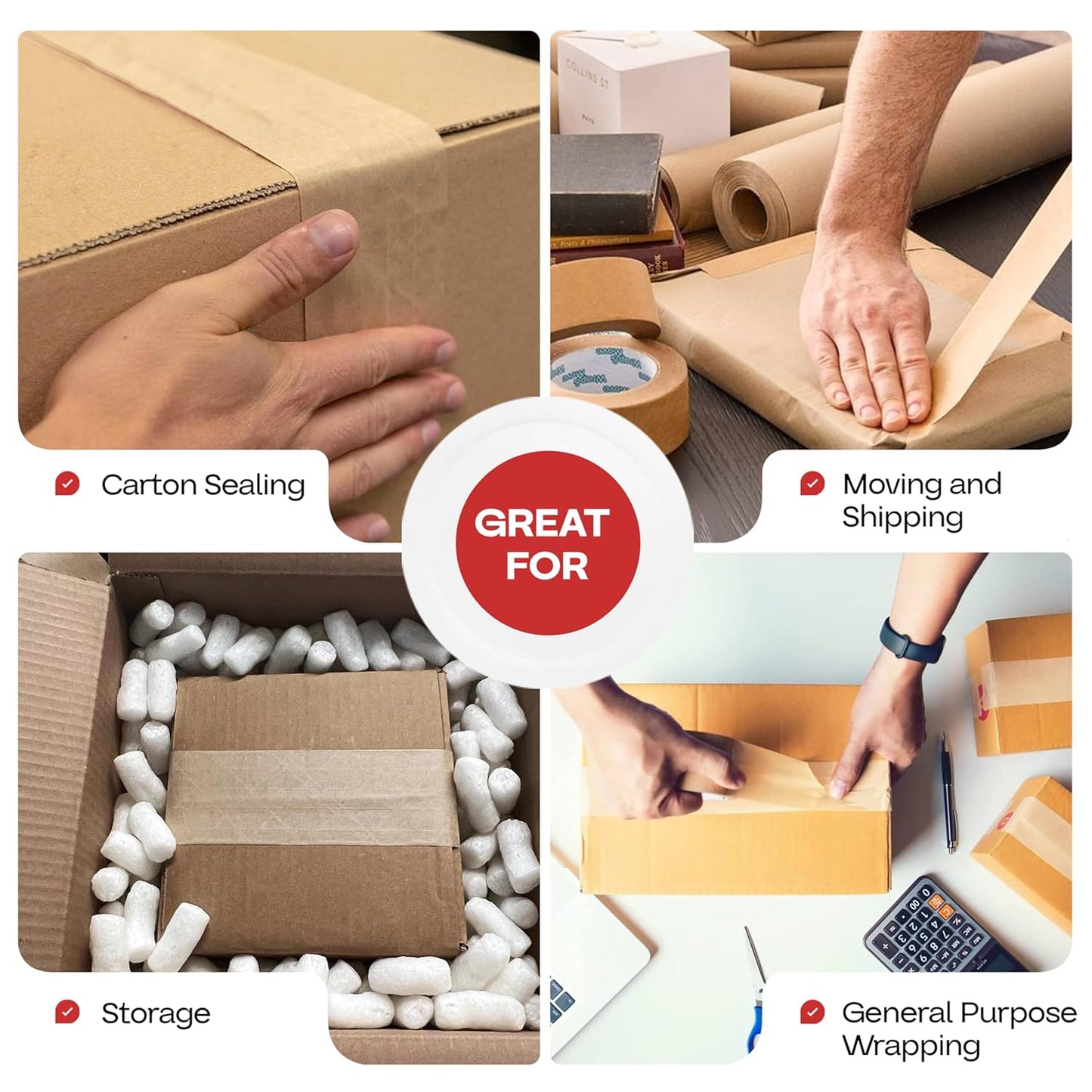 IDL Packaging 3" x 375 feet Reinforced Water-Activated Kraft Gummed Tape 70lb Thickness (Pack of 2) - Secure Paper Packing Tape for Secure Carton Sealing - Heavy-Duty for All Conditions, Brown