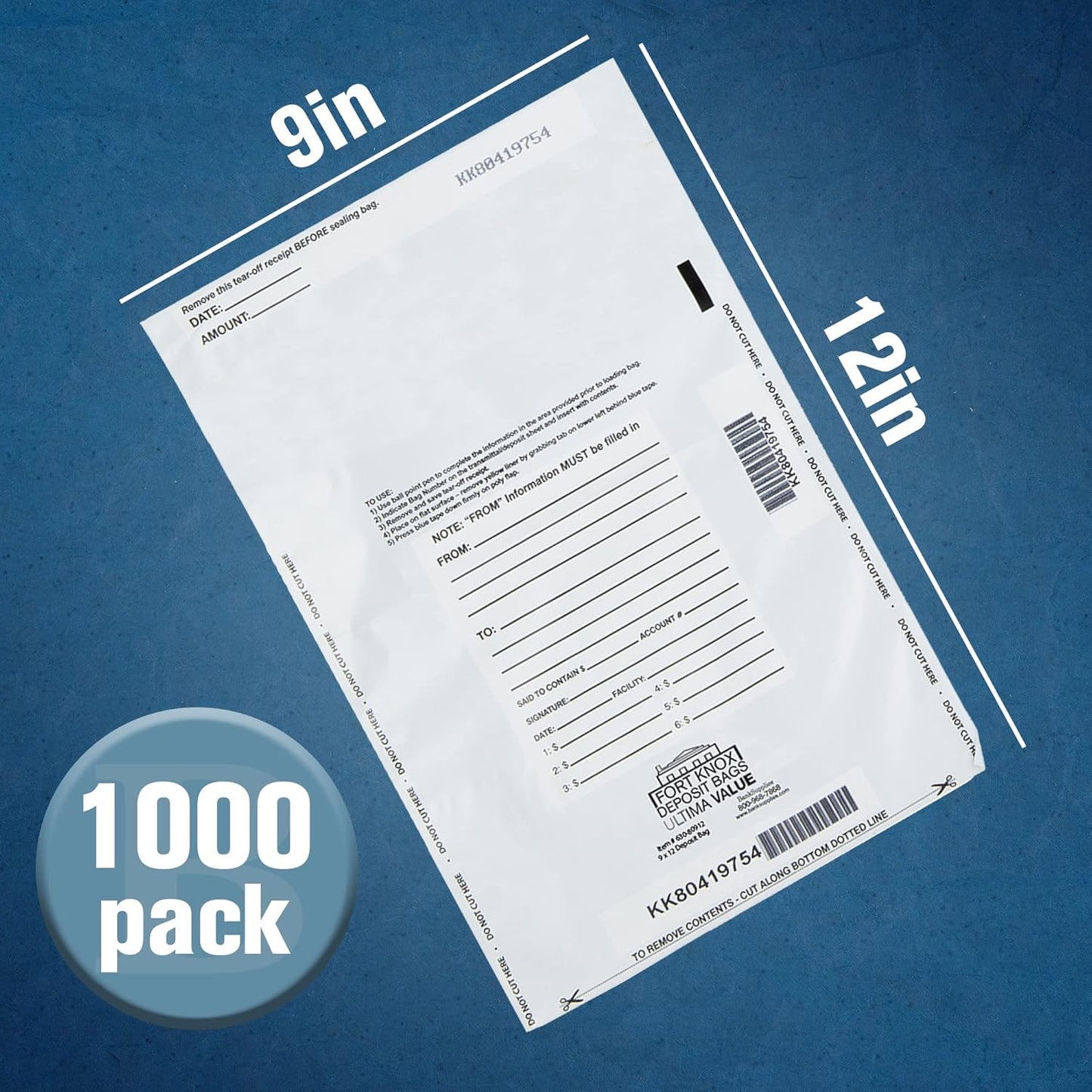 BankSupplies Ultima Value White Deposit Bags 9 x 12 Inches, Pack of 1000, Tamper Evident Tape, Captive Flap Closure, For Transit, Transfer, and Valuables