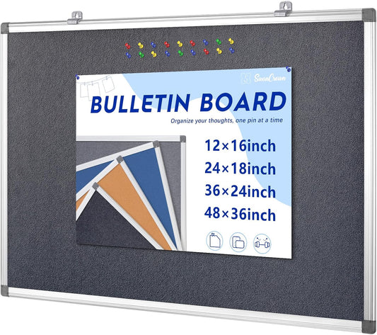 Fabric Notice Pin Board Bulletin Board for Home Office Classroom,Wall-Mount,Black Felt,36x24inches
