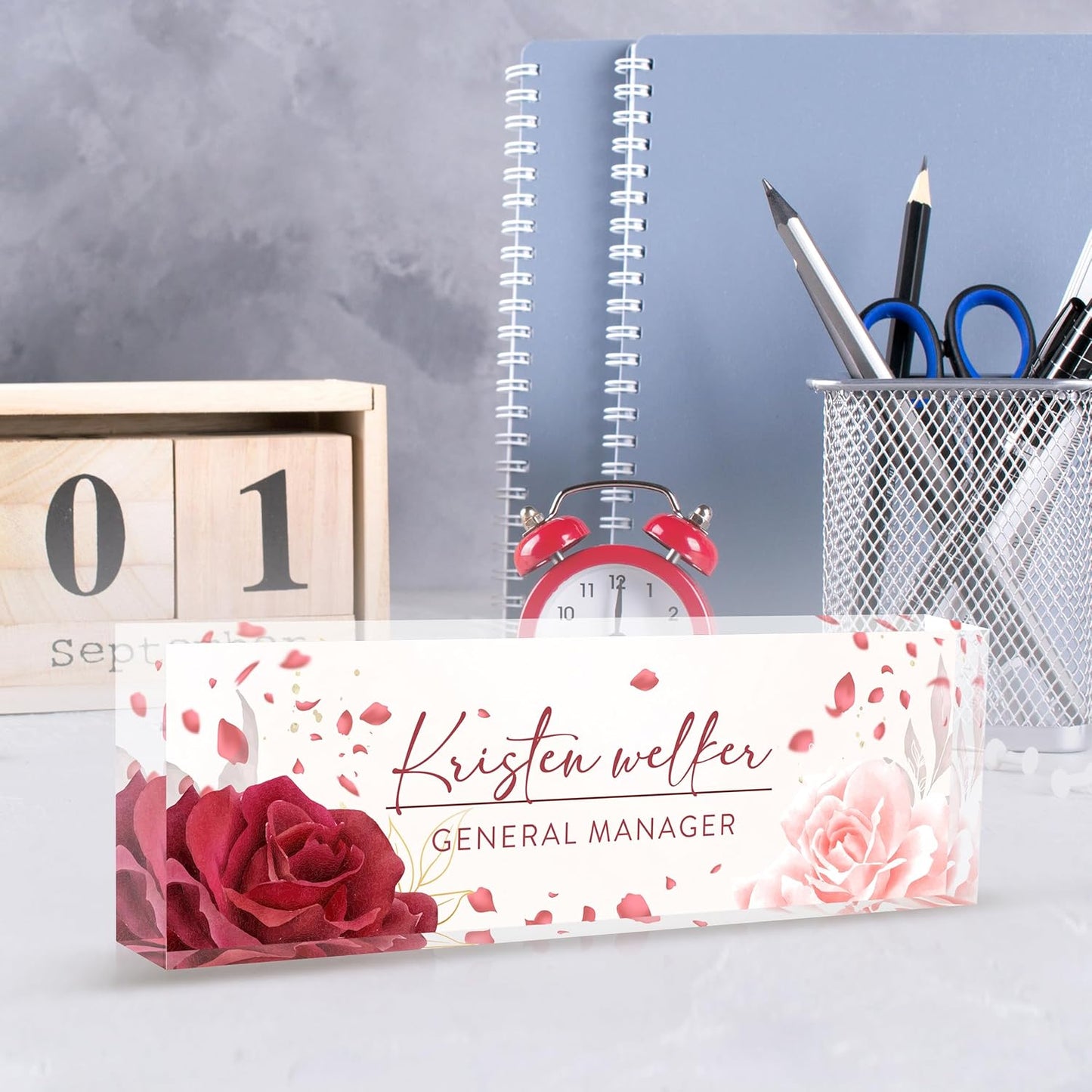 Custom Name Plate for Desk | Personalized Desk Name Plate | Personalized Boss Employee Appreciation Gifts | Acrylic Name Plate Office Desk Accessories (A-Rose)