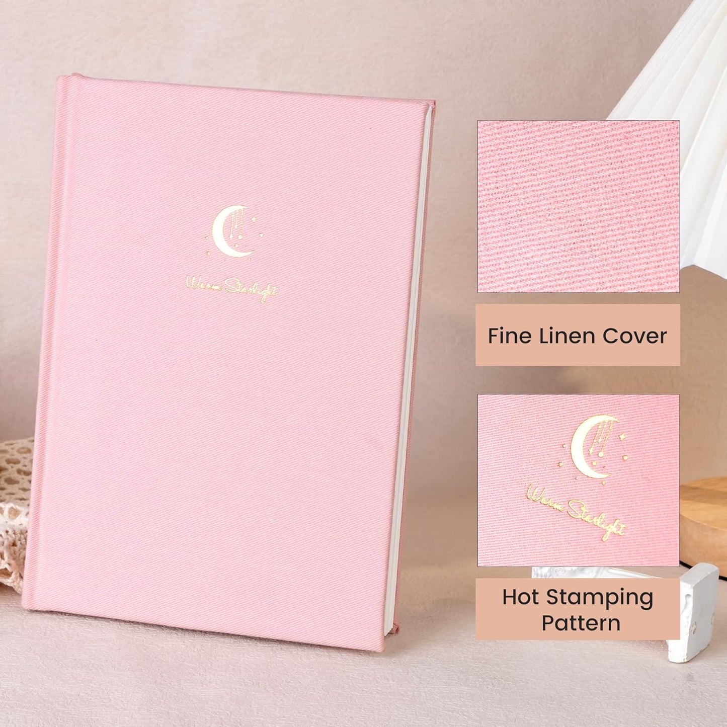 CAGIE Lined Journal Notebook for Women Girls, A5 Hardcover Linen Journals For Writing 256 Pages, Aesthetic Womens Diary, Gifts 8.3'' x 5.7'' Pink