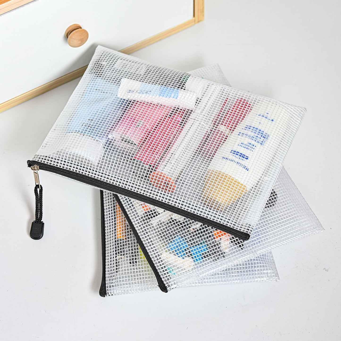 D-KINGCHY 24Pcs Zipper Storage Bags, Plastic Mesh Zippered Pouch for Organization, Waterproof Versatile Bags for Office Supplies School Travel