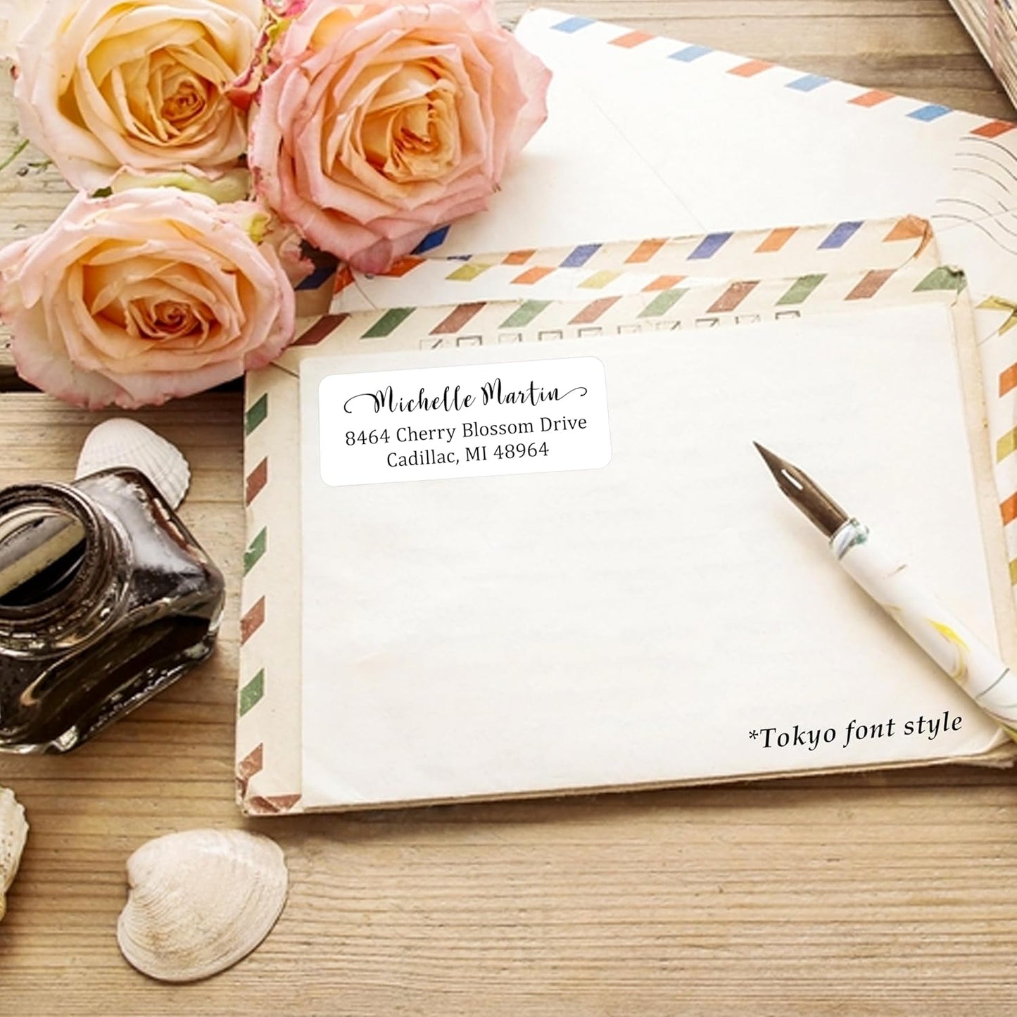 Personalized Return Address Labels Simple - Set of 240 Elegant Custom Mailing Labels for Envelopes, Self Adhesive Flat Sheet Rectangle Personalized Name Stickers (White)