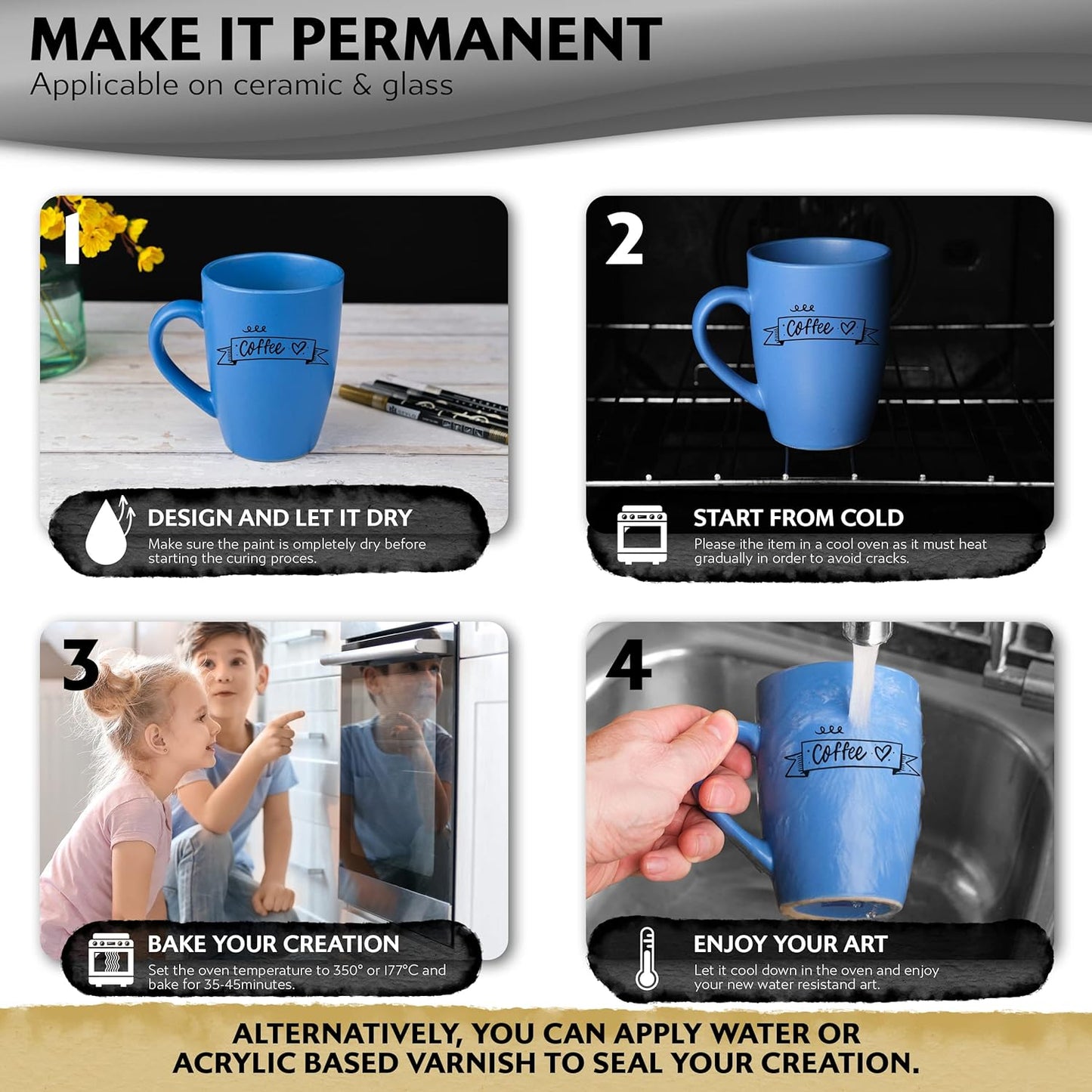 Stylo 4 Count Acrylic Metallic Pens - Black, Gold, Silver And White Paint Pens - Fine Tip Permanent Acrylic Metallic Paint Markers for Rock Painting, Glass, Wood, Ideal for Arts and Crafts