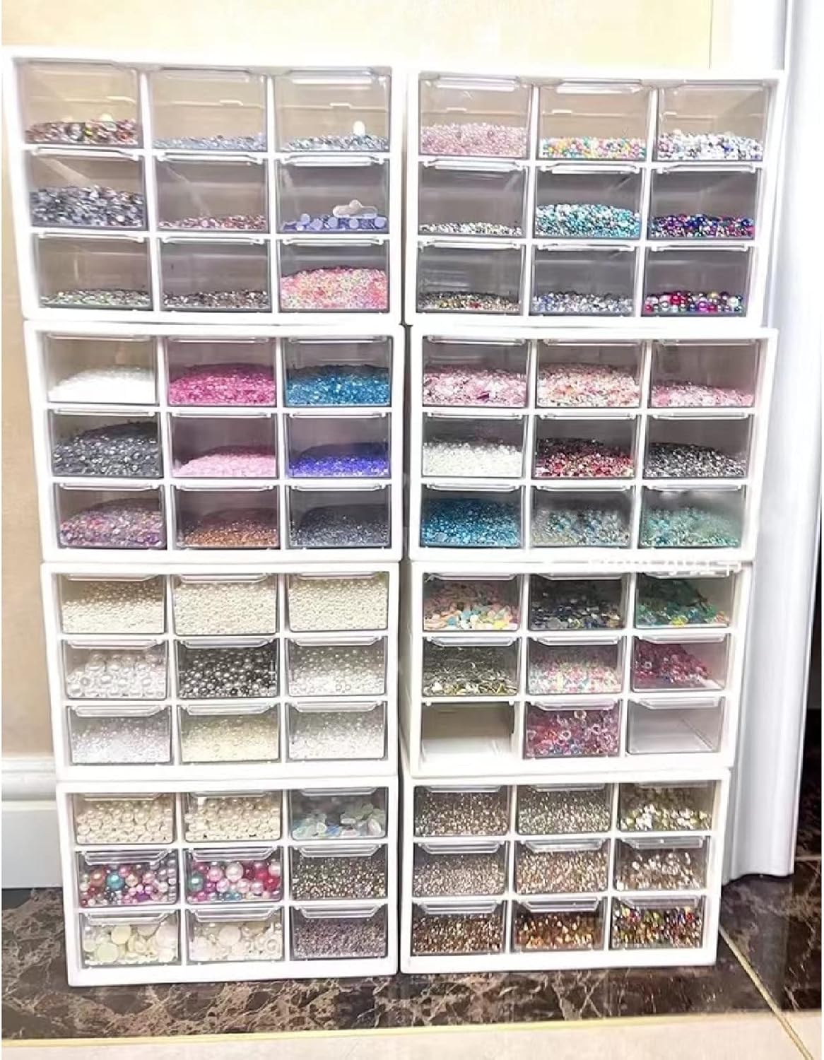 Feadily 4PCS Small Drawer Organizer for Desk, Desktop Drawer Organizer with 9 Clear Drawers, Plastic Desktop Storage Drawers 7.1 Inch x 3 .9 Inch x 4.7 Inch, White