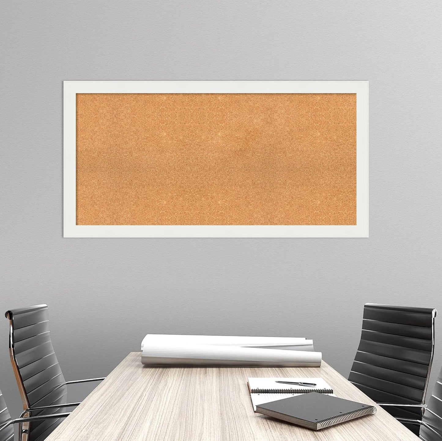 Amanti Art Natural Cork Board for Wall, 25x49 Vision Board with White Frame, Oversize Corkboard Office Decor for Home Organization, Casual Corkboard Pinboard to Display Items for Home Organization in