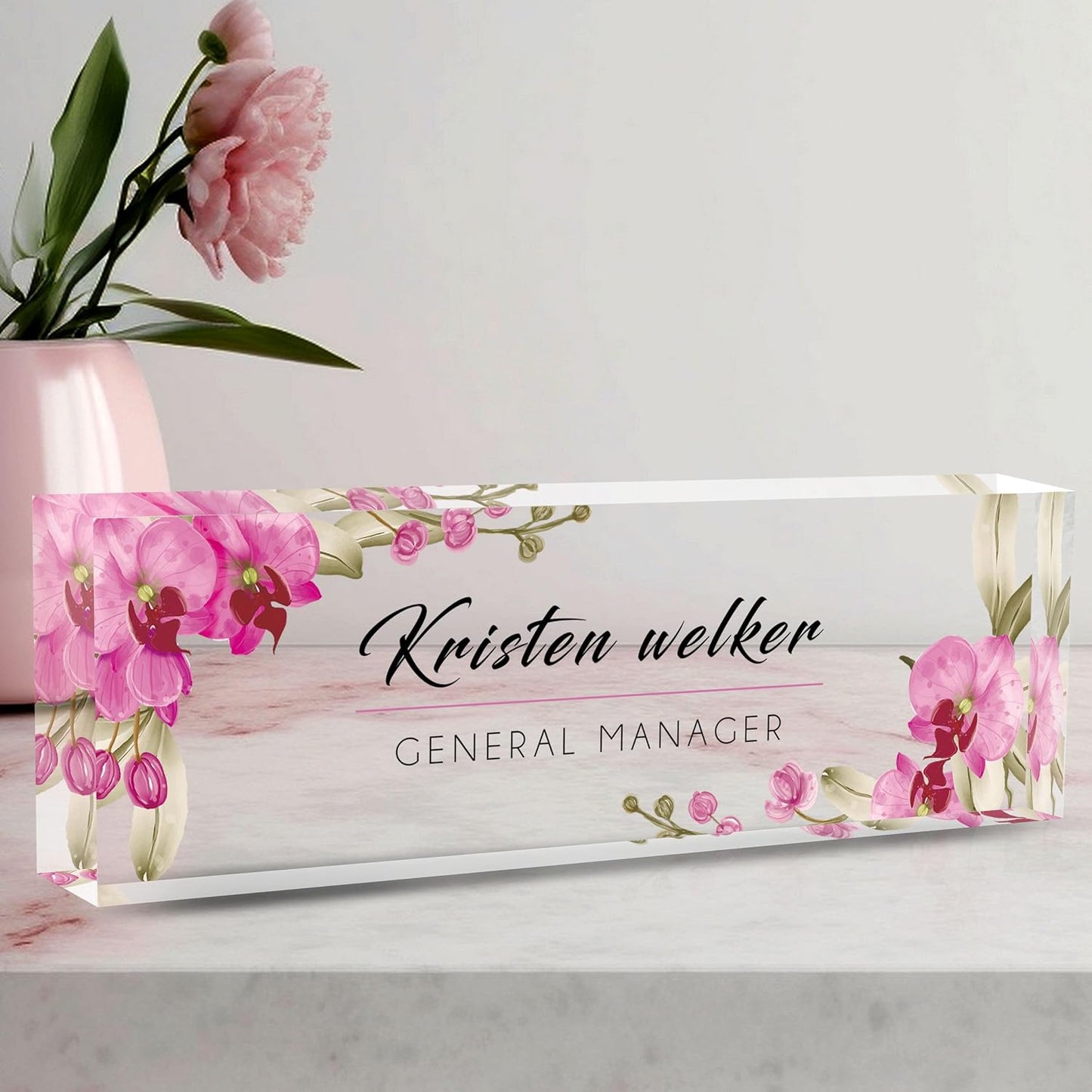 Custom Desk Name Plate Personalized, Acrylic Name Plate for Desk, Office Desk Decor for Women and Men, Employee Appreciation Gifts Office Gifts for Boss, Manager, Teacher, Nurse (Butterfly Orchid)