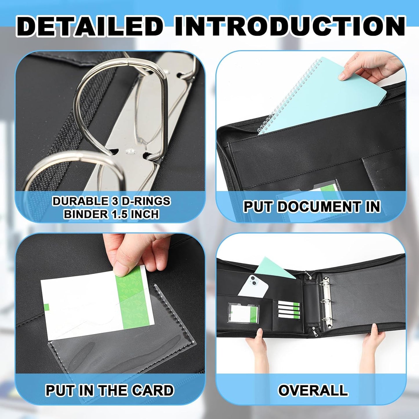 Henoyso 3 Rings Fireproof Business Check Binder with Zipper 1.5 Inch D Rings 3 on a Page Fit 3 & 9 Holes Check 600 Sheets Capacity Organizer Binder for Office Storage End Stub Deskbook(Black)