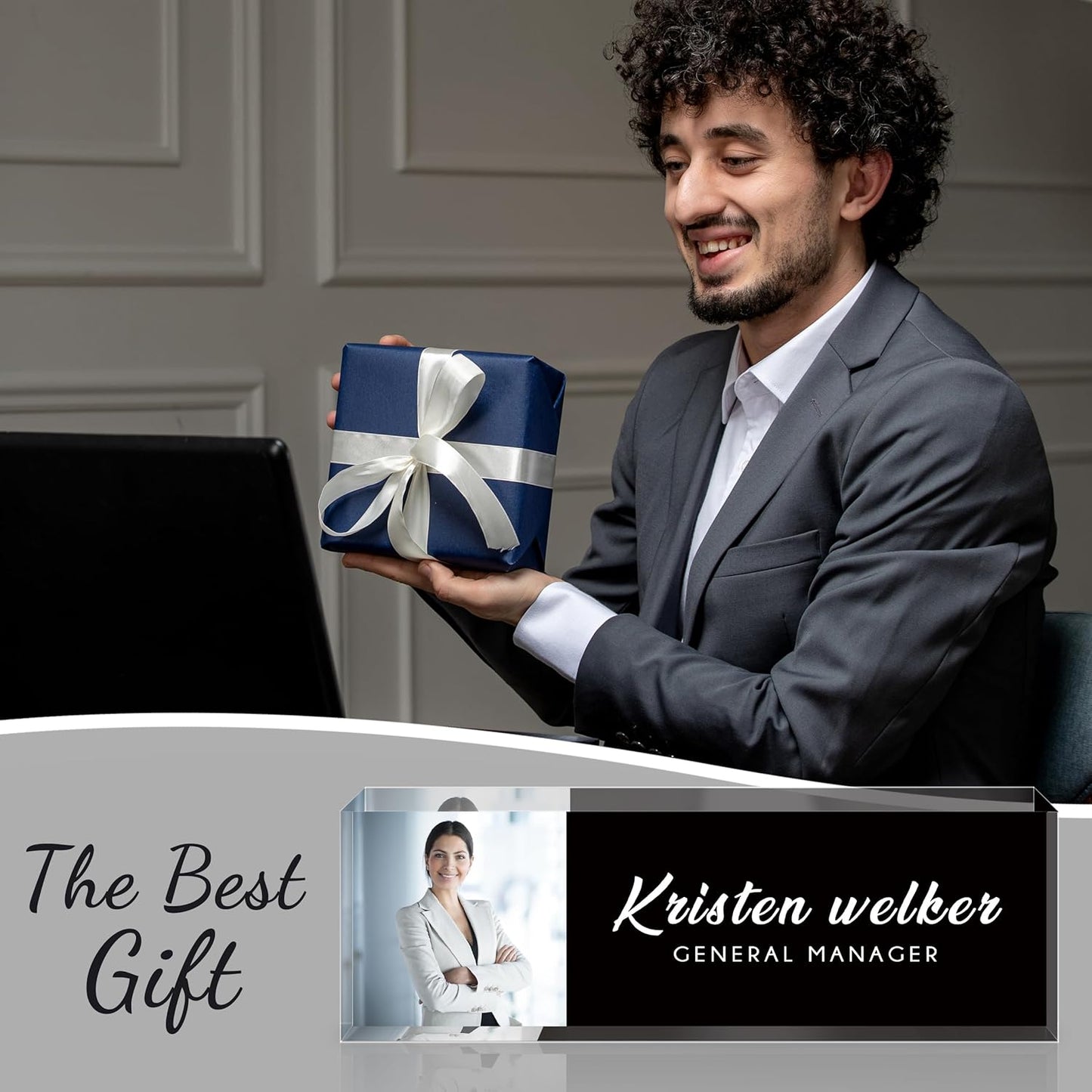 Personalized Name Plate for Desk - Custom Engraved Name Plates for Man - Boss Day Gifts for Boss - Acrylic Office Decor Appreciation Gifts for Teacher Nurse Coworker Social Worker (Elegant Black)