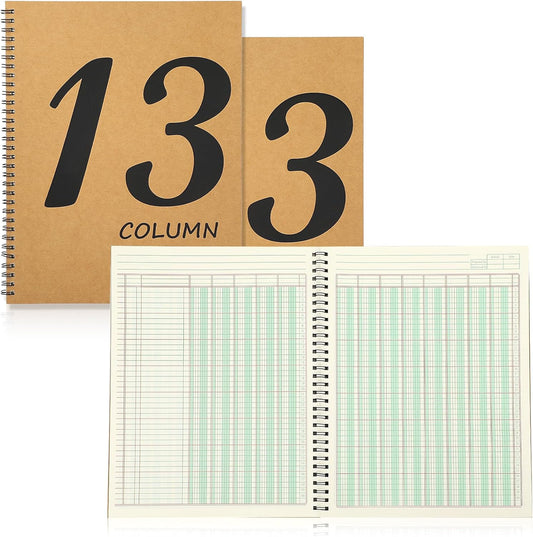 3 Pcs 13 Column Ledger Book 8.5 * 11inch Account Book Notebook Columnar Pad Columnar Pad 13 Columns Premium Analysis Pad Kraft Paper Cover 100 Pages for Personal Use Small Business(50 Sheet)