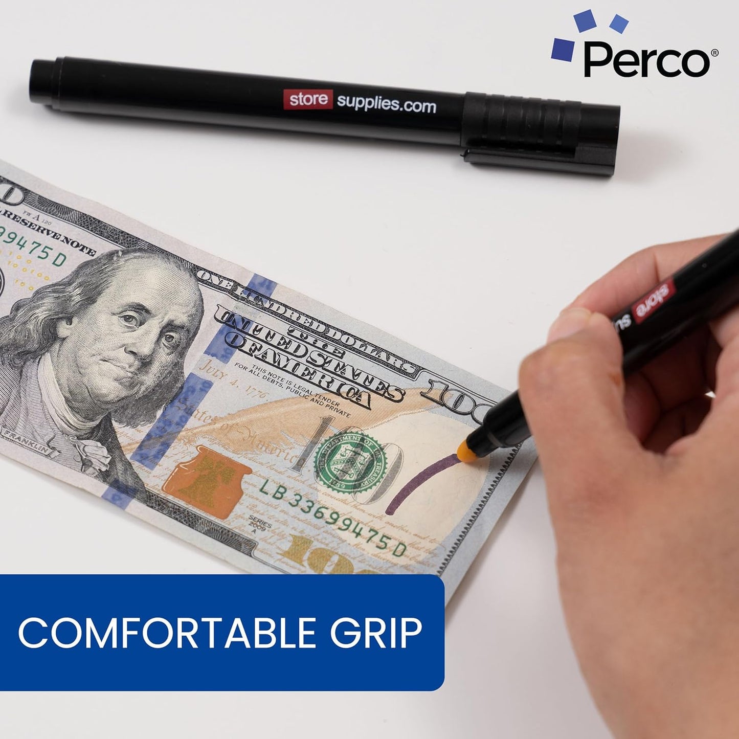 Perco Counterfeit Money Detector Pen (5 Pack) - Easy to Use and Reliable Universal Currency Fake Bill Checker for Personal & Commercial Use - Ensures Authenticity & Prevents Fraud