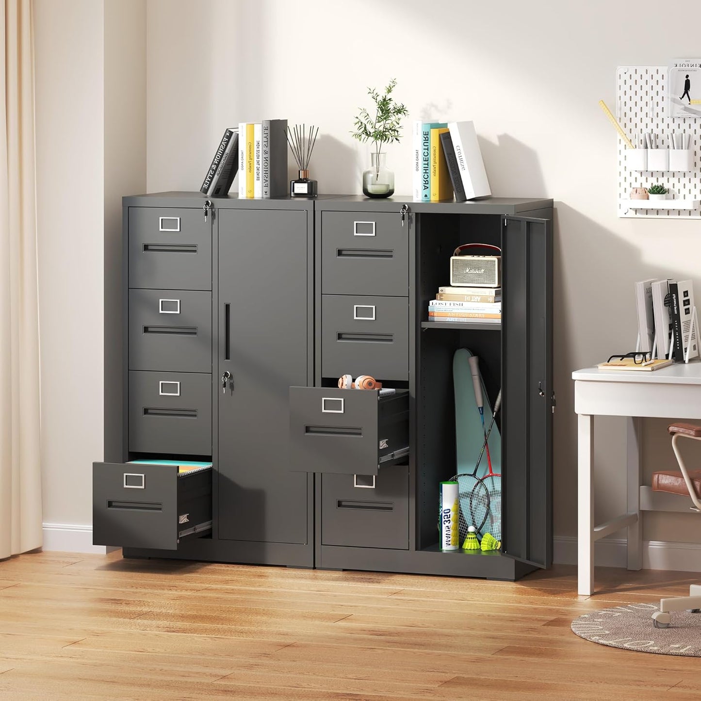Filing Cabinets with Locks, 4 Drawers Cabinets Storage Units for Home Office, Black File Cabinet for Hanging File Folders Letter/Legal/A4/F4 Size (Easy Assemble)