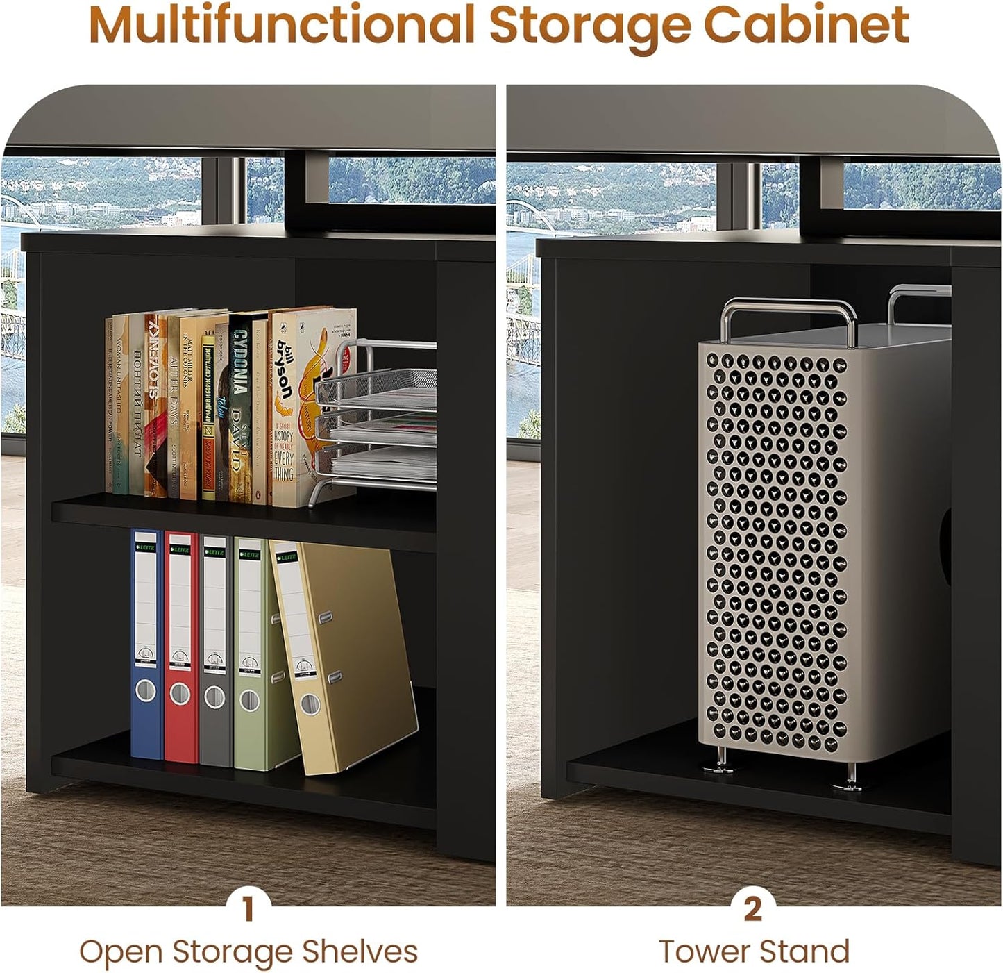 Itaar 70.9" Executive Desk, Large Computer Desk with Drawers and Lateral File Cabinet, Office Desk with Removable Shelves, Business Furniture Desk Workstation for Home Office, Light Walnut