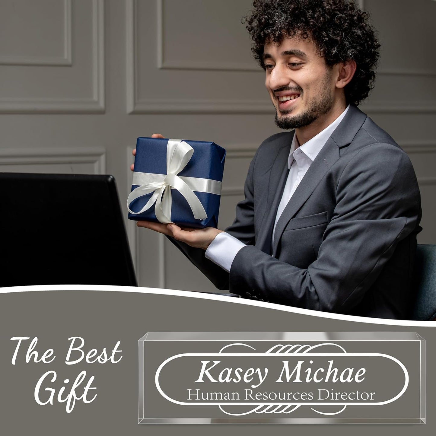 Personalized Name Plate for Desk - Custom Engraved Name Plates for Man - Boss Day Gifts for Boss - Acrylic Office Decor Appreciation Gifts for Teacher Nurse Coworker Social Worker (White 1)