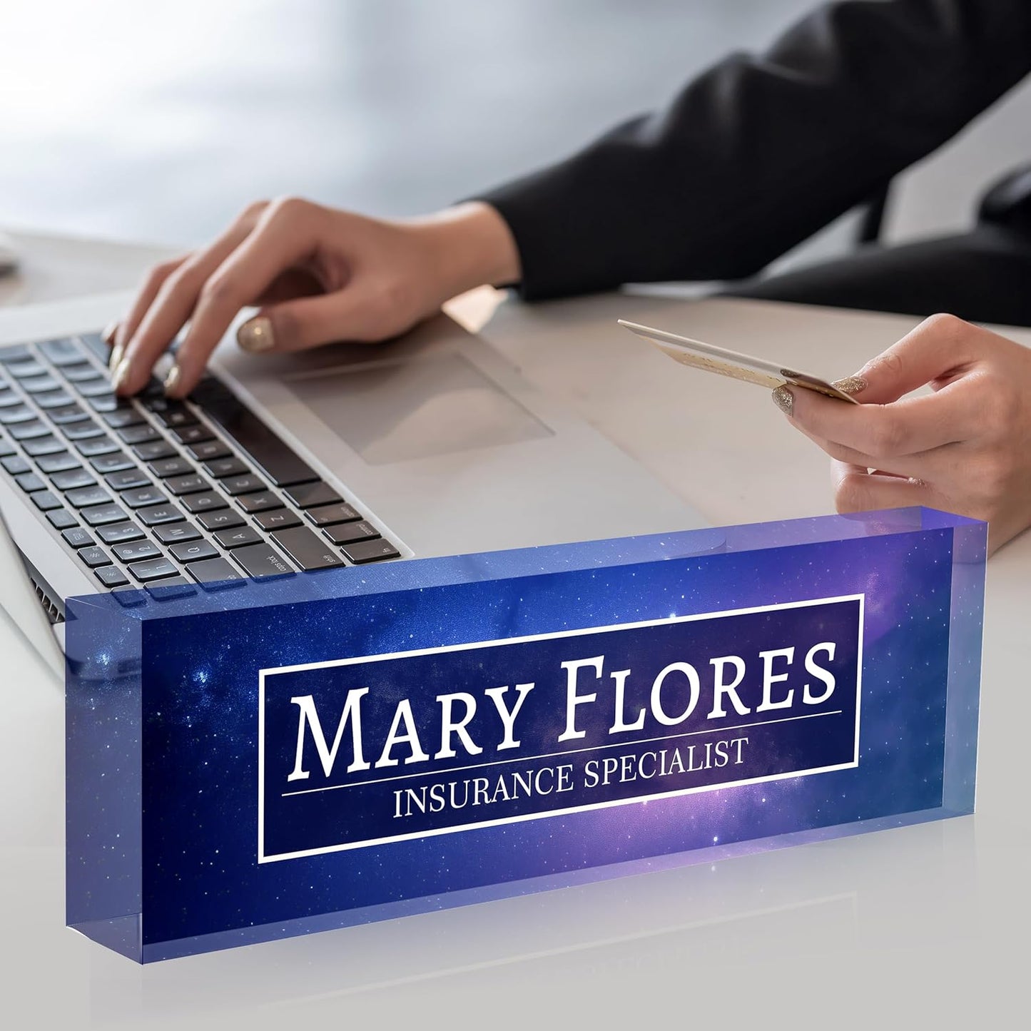 Acrylic Desk Name Plate Personalized-Teacher Name Plates for Desks Classroom-Gifts for Teacher Boss Employee Appreciation Office Desk Decor (Galaxy)