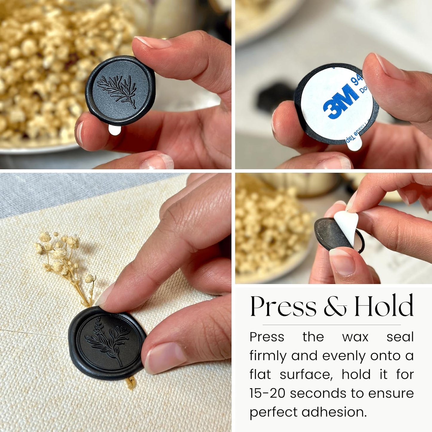 Black Wax Seal Stickers (60 Pcs, 3 Designs in 1 Pack) Premium Envelope Seal Stickers for Wedding Invitation Envelopes, Adhesive Wax Seals, Perfect for Seating Chart, Gift Wrapping