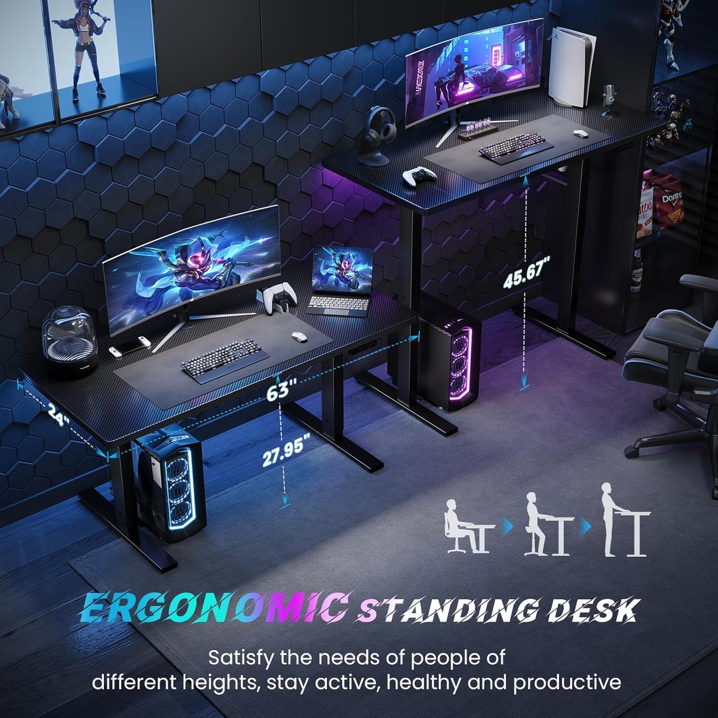 SIAGO Electric Standing Desk Adjustable - 63 x 24 Inch Sit Stand up Desk with Cable Management - 3 Memory Preset Adjustable Height Table