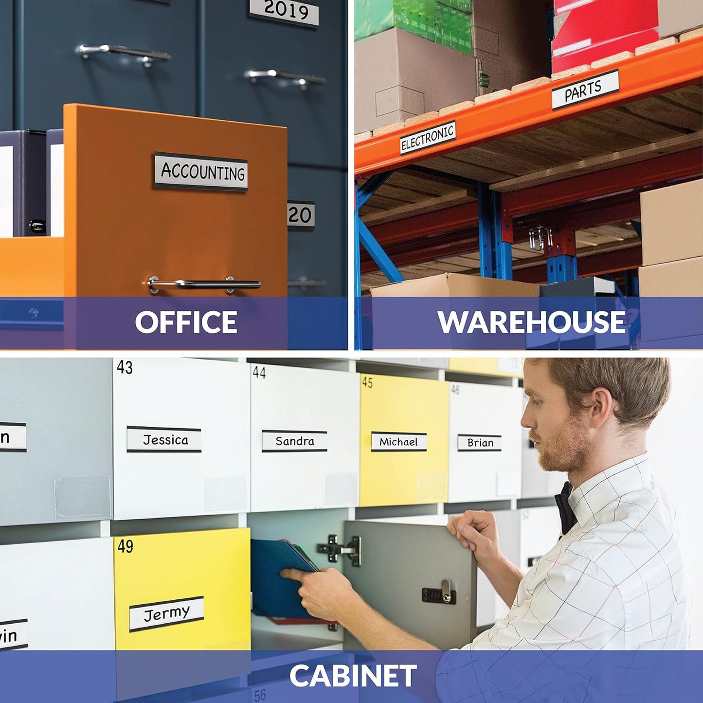 50 Pack "C" Channel Magnetic Label Holders 1x3 with 100 White Card Inserts, 50 Clear Plastic Protectors and Bonus 20 Colorful Cardstock Inserts in Blue, Green, Yellow and Red - Double-Sided Cards