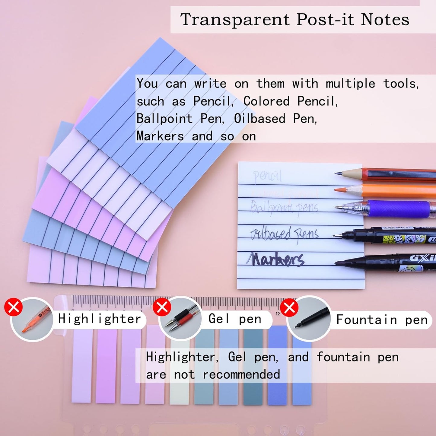 800Pcs Transparent Sticky Notes, 3"x3" Clear Sticky Notes with Lined, Waterproof Translucent Sticky Note Pads for Books Annotation, Clear Post it Notes for Bible Study, School, Office