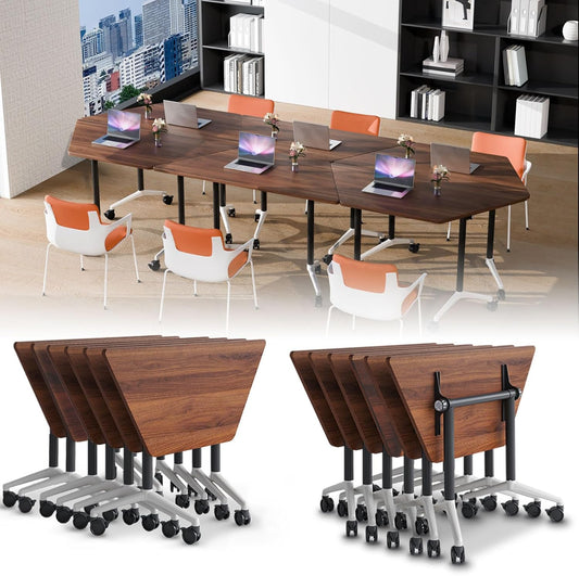 Conference Table, Folding Conference Desk Modern White, Seminar Table with Wheels, 2-10 People for Office, Meeting Break Room (6, 1915TXH, 47IN)