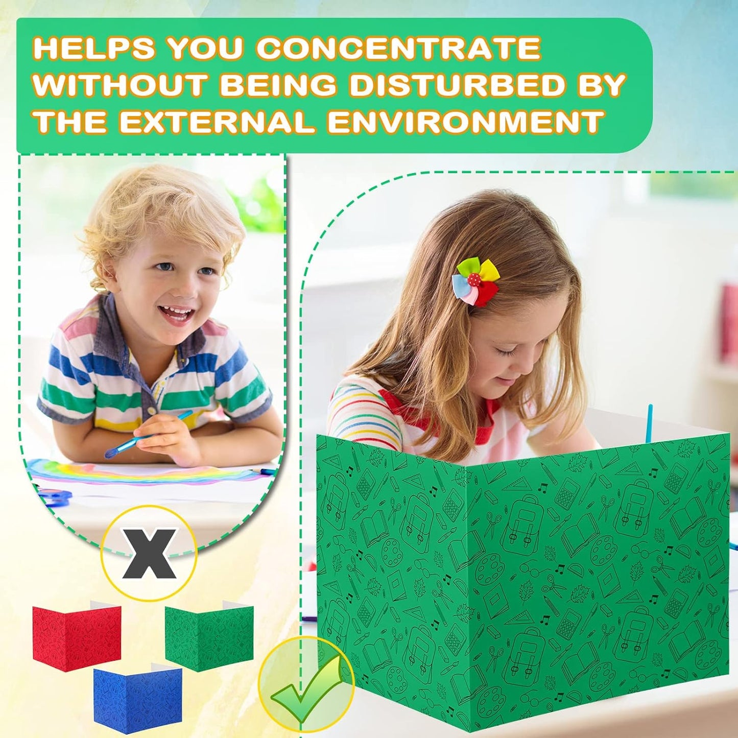 Crtiin 24 Pcs Privacy Folders for Students Desk Dividers Standard School Privacy Cardboard Board Testing Dividers Shield for Classroom Teacher Supplies Keep Eyes from roving(Cute)