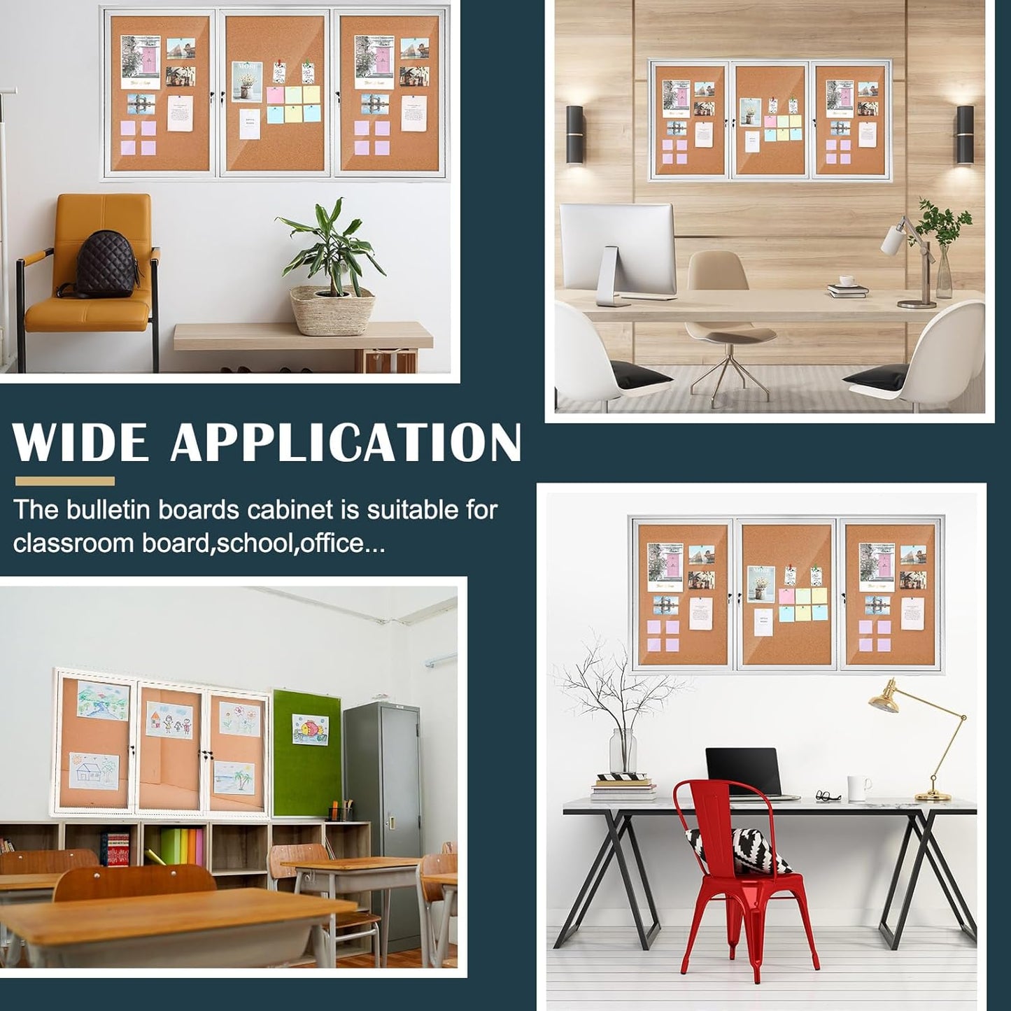 72" x 36" Enclosed Bulletin Board Outdoor 3 Door Weatherproof Tamper-Proof Enclosed Cork Board with Lock Aluminum Frame Display Case for Back to School, Office Commercial, 18xA4(Wood Color)