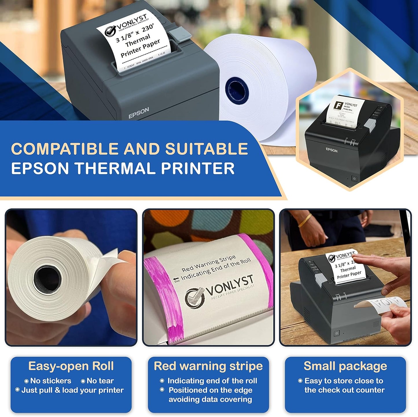 3 1/8 x 230 Thermal Paper Receipt Roll for Epson Printer (Pack 06 rolls)