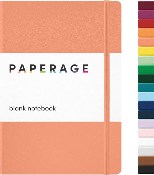 PAPERAGE Blank Journal Notebook, (Coral), 160 Pages, Medium 5.6 in x 8 in - 100 GSM Thick Paper – Hardcover Journaling Notebook for Work, School, Note Taking or Sketching