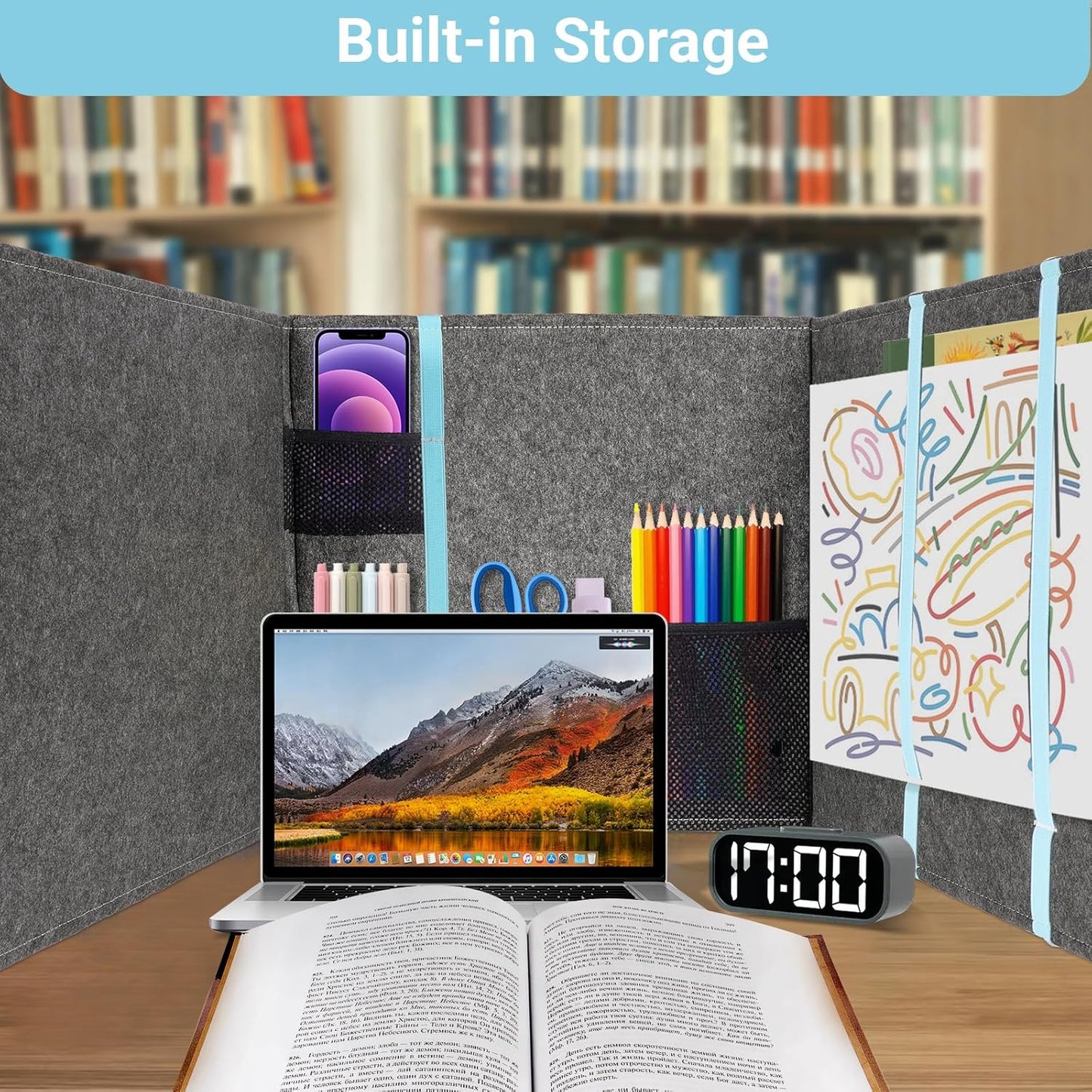 Foldable Privacy Folders for Students with Storage, Desk Dividers for Classroom - Reusable Test Dividers & Privacy Shields for School Desks, Portable Privacy Boards,47.25" x 15.35",Felt