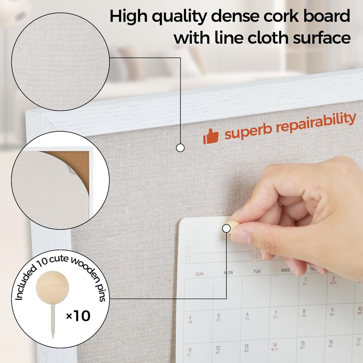 Fun Memories Cork Board Bulletin Board for Office, 20" x 30" Oak Wooden Framed Corkboard, Wall Mounted Notice Pin Board for School Home & Office, White