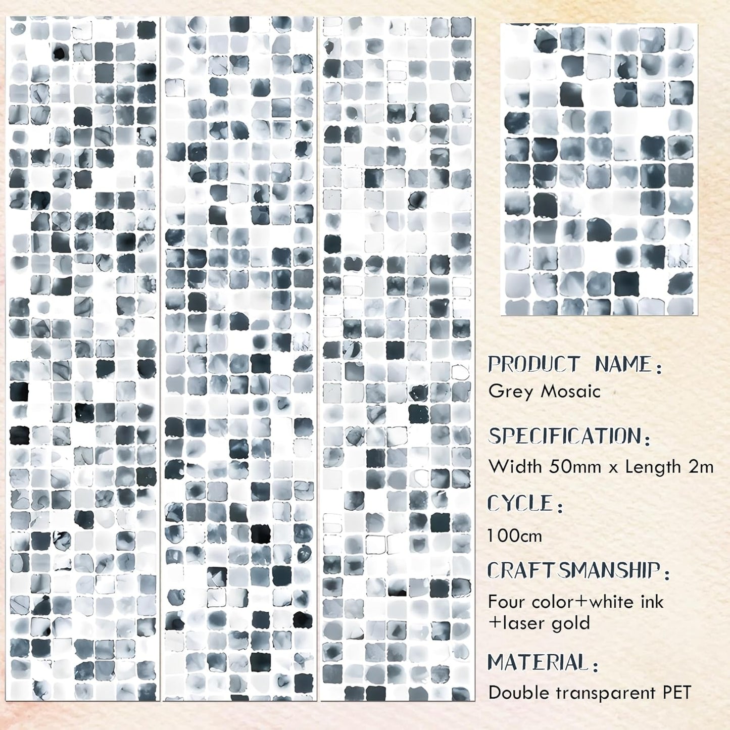 PET Tape for Journal Scrapbooking - Grey Black White Journal PET Tape Scrapbook Supplies, Notebook Scrapbook Bottle Crafts Decor