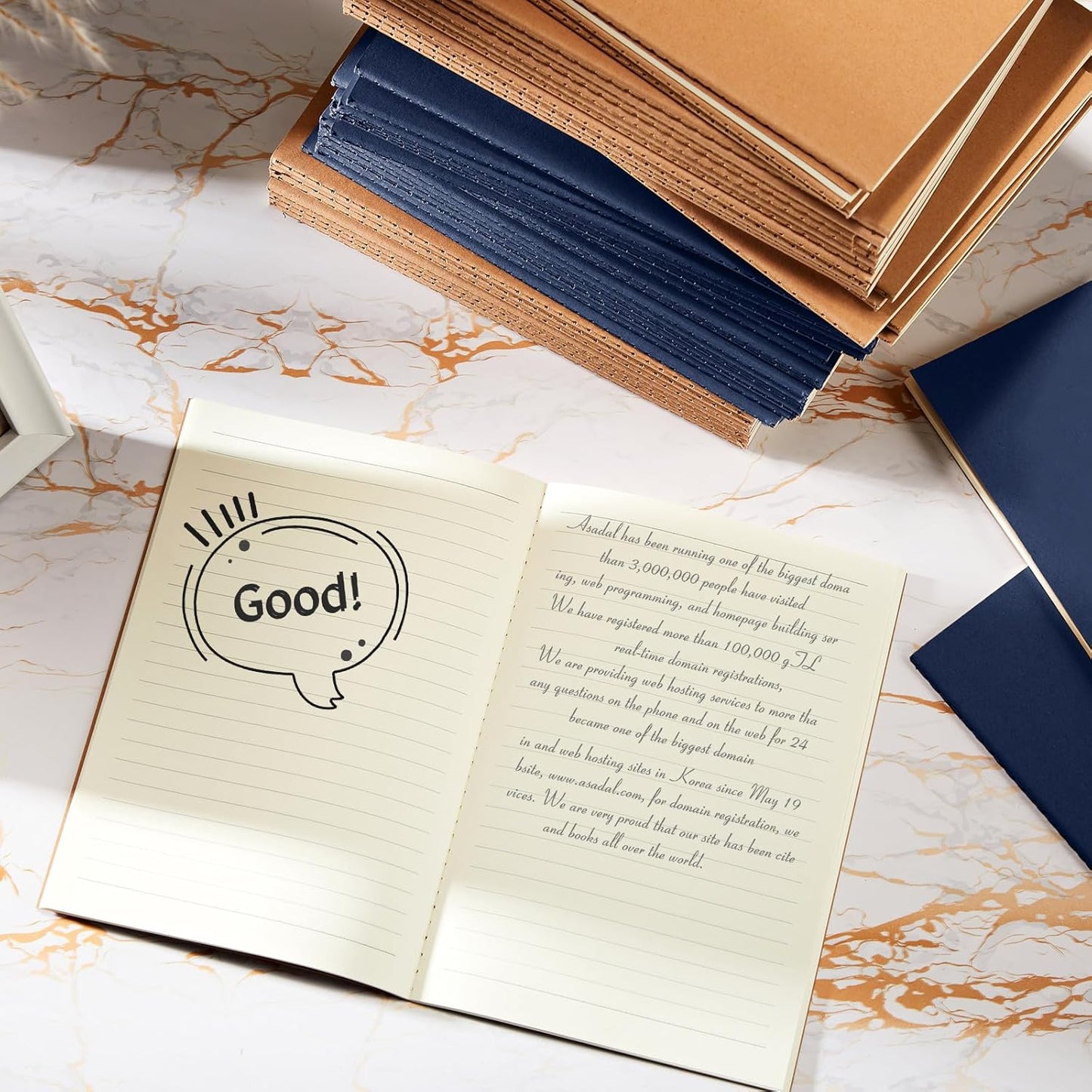 Mimorou 100 Pcs Kraft Notebook Journals 5.5 Inch x 8.3 Inch A5 Softcover Notebooks Bulk for Writing Sketch Office Notepad with 60 Pages 30 Sheets(Brown, Navy,Unlined)