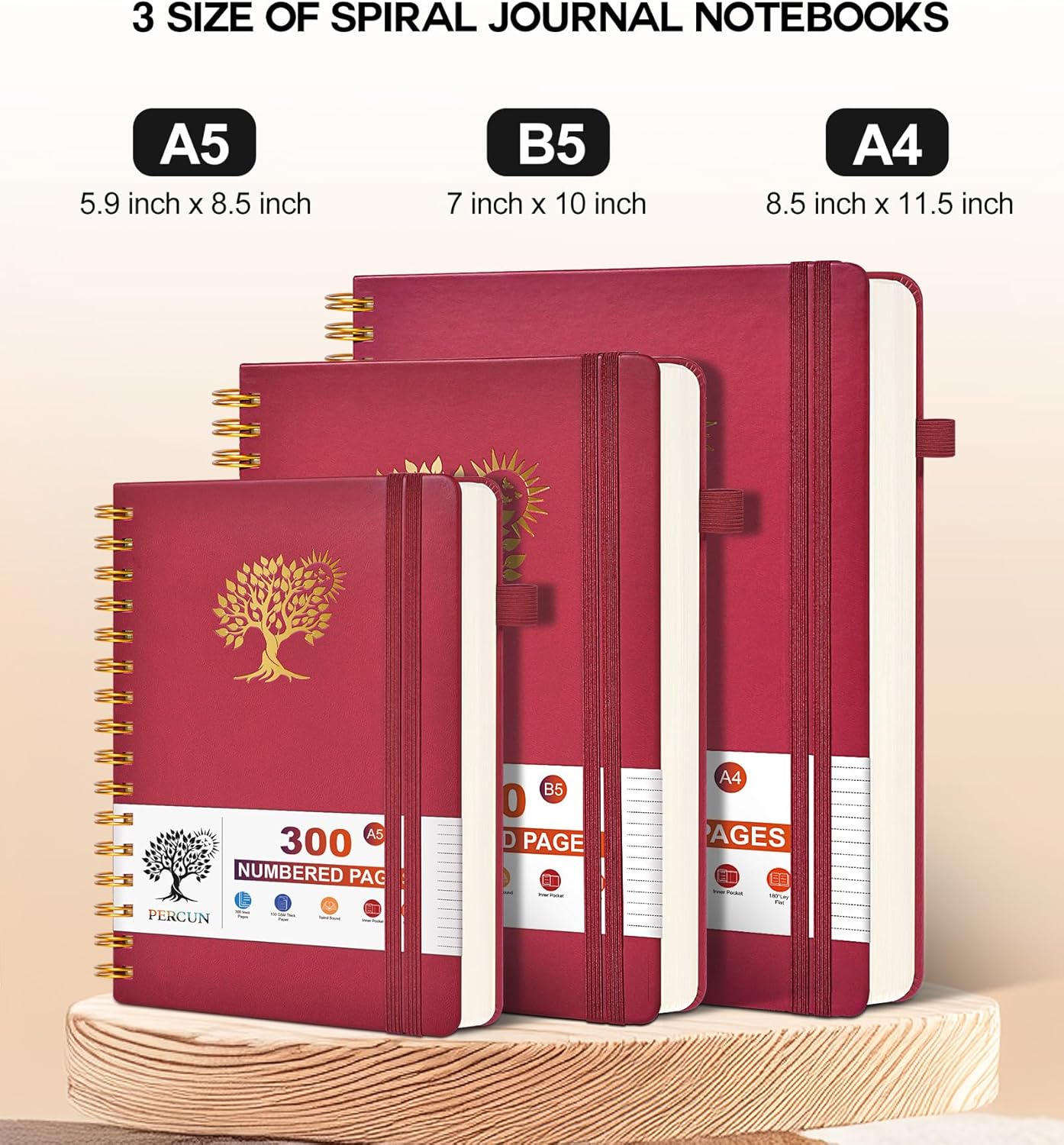 Large Spiral Notebook Journal for Women Men - 300 Numbered Lined Pages, College Ruled,B5 Hardcover Spiral Bound Notebook for School, Work, Note Taking, Writing, Leather Spiral Journal 7"x10"