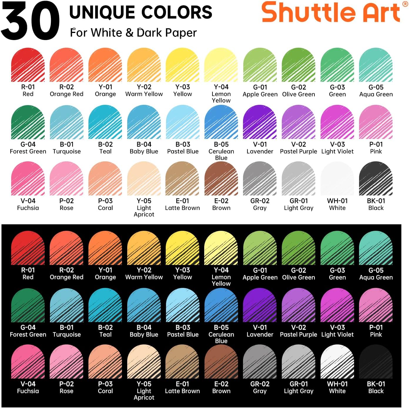 Shuttle Art 30 Colors Cute Journal Pens 0.6mm Fine Point Colored Gel Pens for Black Paper Adult Coloring Writing Drawing Journaling Note Taking School Office Home