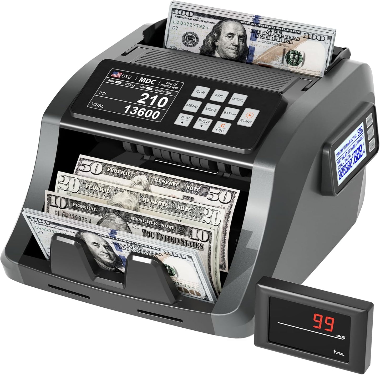 [Upgrade] 2025 YICHOING Mixed Denomination Money Counter Machine, Value Counting, UV/MG/IR/DD Counterfeit Detection, 3.5" TFT Display Cash Counting Machine, Printer Enabled Bill Counter for Business