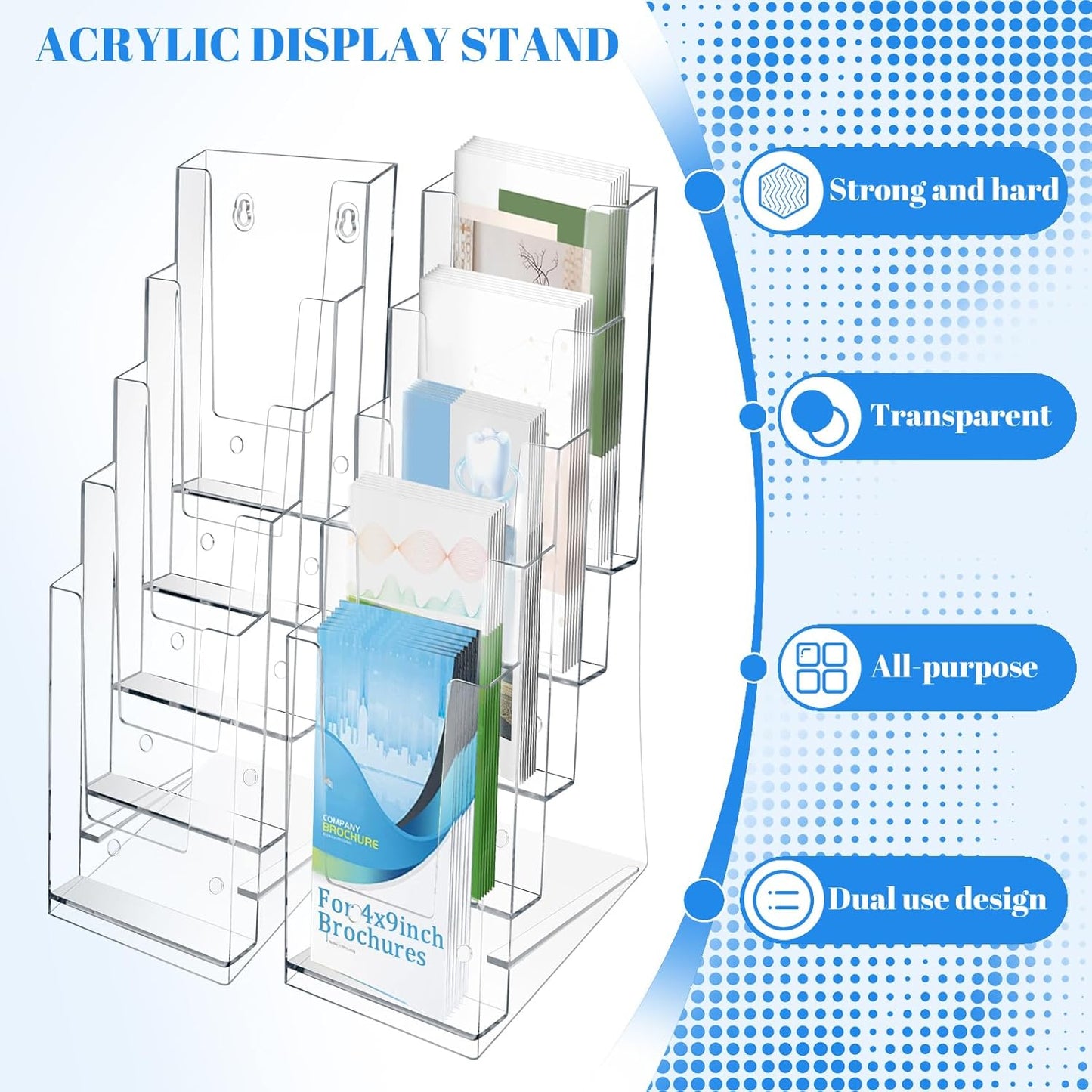 4 Pack Acrylic Brochure Holder 5 Tier Clear Brochure Display Flyer Holder 4.2"x11.3" inch Rack Brochure Holder Suitable for 4"x9" Brochures,Magazine Holder,Flyer Holder(4)
