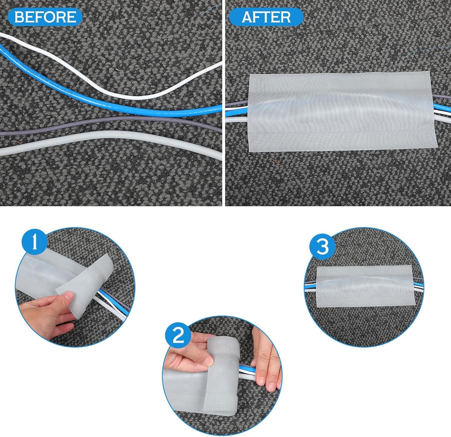 WILLBOND Carpet Cord Cover Cable Grip Floor Cover Cable Protector Management Only for Commercial Office Carpet(Grey,39.37 ft)