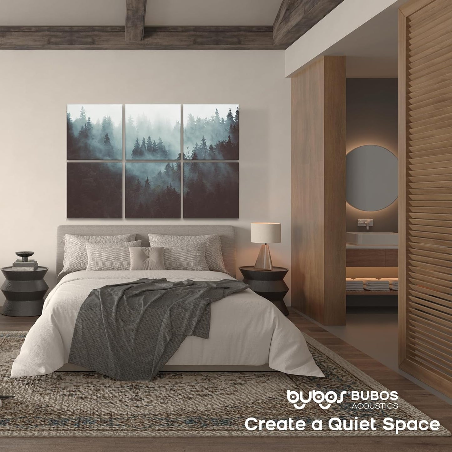 BUBOS 6 Pack Art Acoustic Panels Soundproof Wall Panel,70.8X47.2 Inches Large Sound Absorbing Panel,Self-adhesive Decorative Acoustical Wall Panels, Acoustic Treatment for Home Office（Foggy Forest）