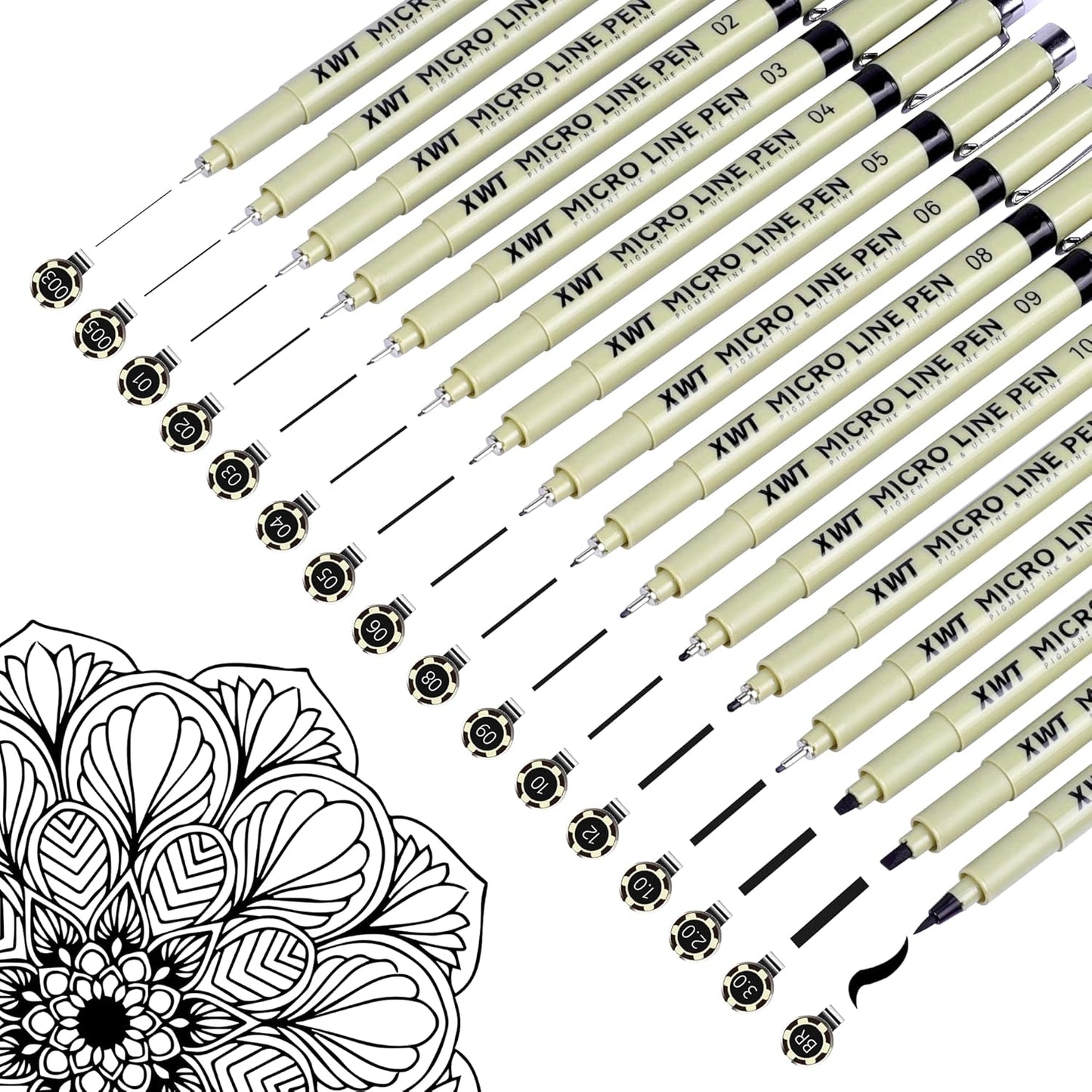 16pcs Fineliner Micro Drawing Art Pens, Black Waterproof Pigment Ink Set for Artists, Sketching, Manga, Watercolor, Calligraphy, and Detail Outlining Archival Quality Inking Markers