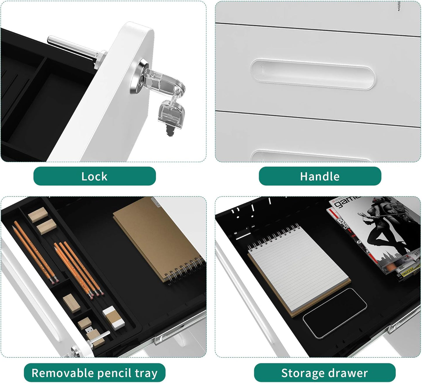 YITAHOME 3 Drawer Mobile File Cabinet, Metal Vertical File Cabinet with Lock, Filing Cabinet Under Desk fits Legal/A4 Size for Home Office, Fully Assembled, White