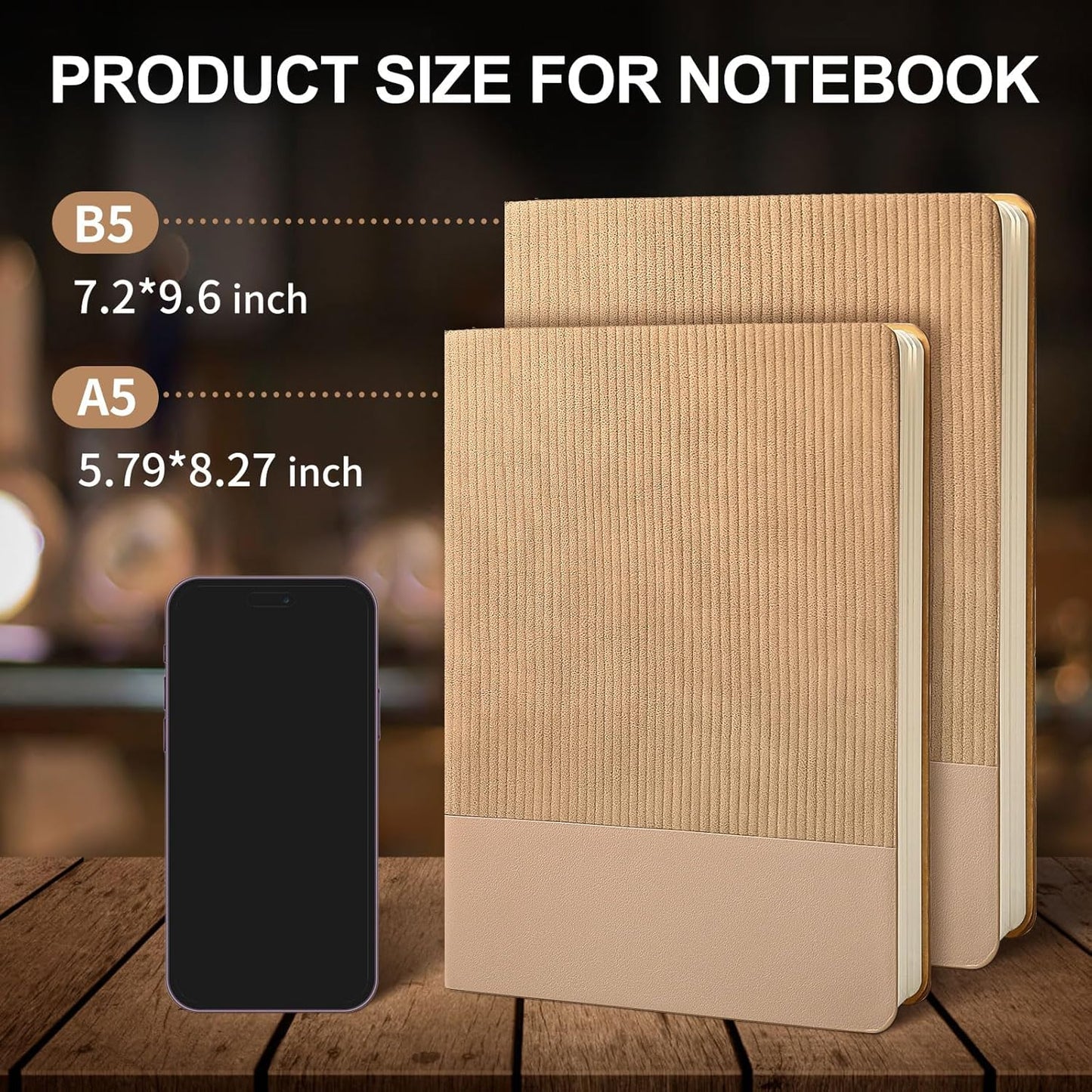 Lined Journal Notebook for Work College Ruled Note Book 5.79"x8.27"A5 PU Leather Daily Journaling 216 Pages for Women Men Writing Home School Supplies Business (B5 Lined 160pages, 01-Khaki)