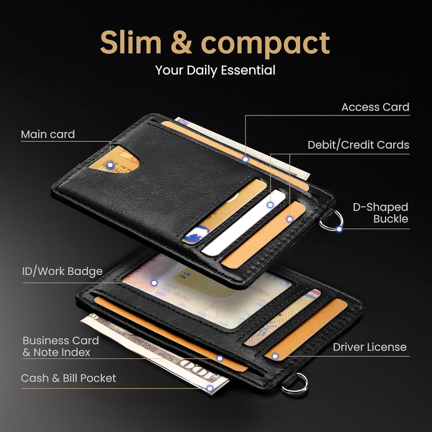 Mayski Slim Wallet, Credit Card Holder for Women, Minimalist Front Pocket RFID Blocking Card Cases, Small Wallet Women Men(Oiled Wax Black)