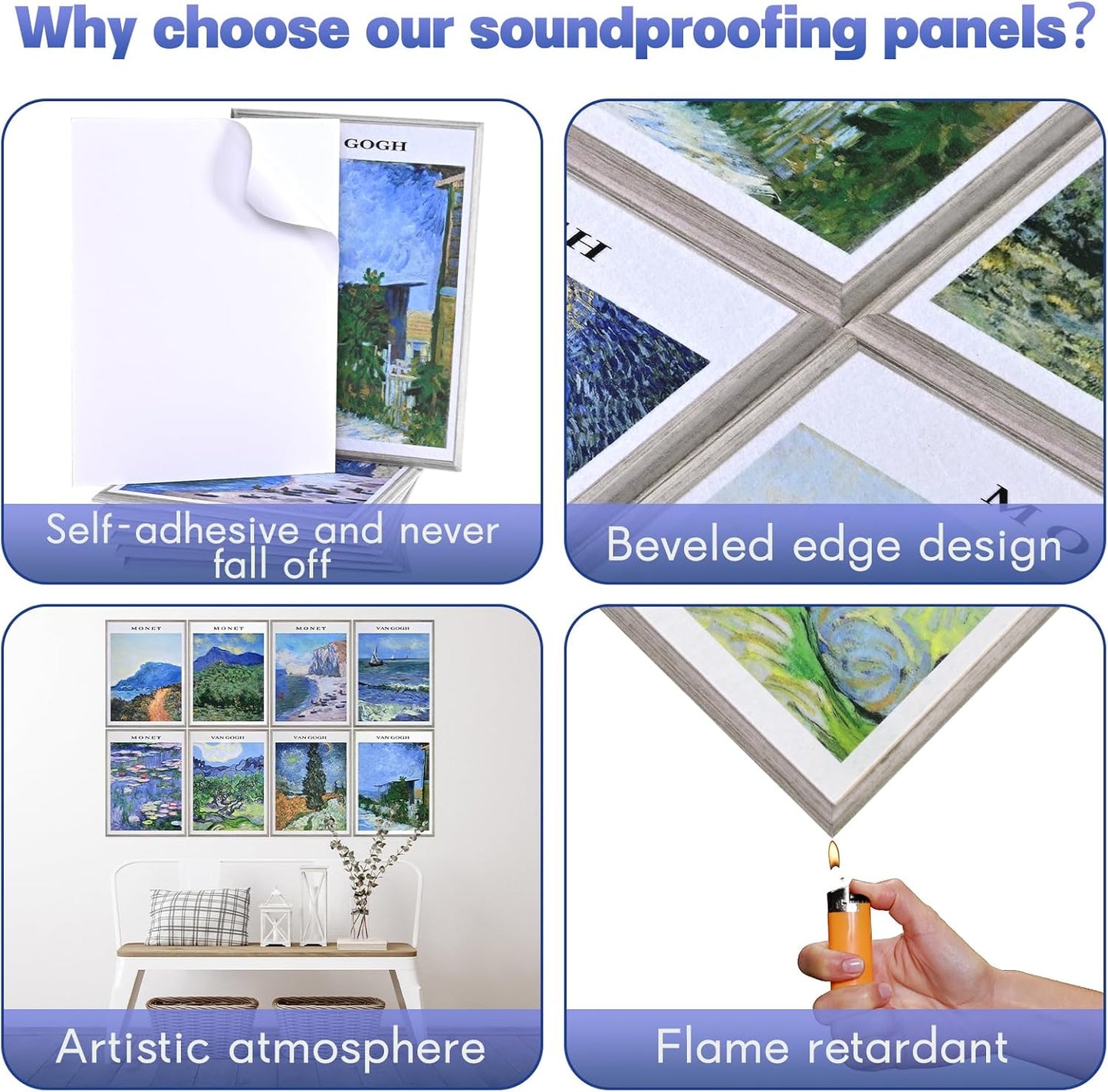 8 Pack Art Acoustic Panels, 48"x32" Soundproof Wall Panels, Decorative Sound Absorbing Panels with Self Adhesive, Sound Dampening Panels, Acoustic Treatment for Home, Office, Studio(Painting)