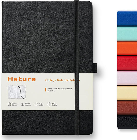 Hardcover Notebooks, A5 Lined Journals Notebook for Writing 160 Pages, 8.2 x 5.5 inch, Classic Ruled Notebooks for College/Work/Travel (Black, 1 Pack)