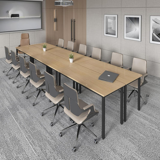 Bonzy Home Conference Tables 14ft Office Computer Desk for Meeting Room Study Writing Printer Table Office Computer Desk for 16 People Rustic Vintage Natural 6PCS (165.3"x47.2"x29.5")