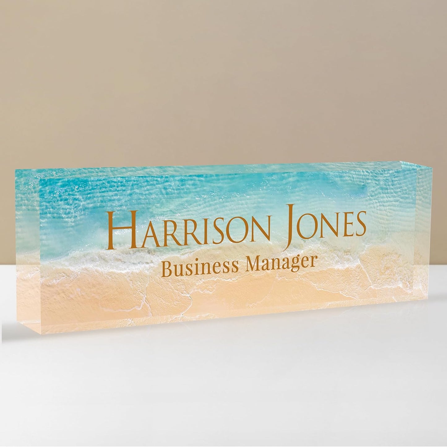 Personalized Name Plate for Desk, Custom Desk Name Plate, Acrylic Name Plate Office Desk Accessories, Personalized Office Gifts for Coworkers Teachers, Employee Appreciation Gifts (B-Beach)